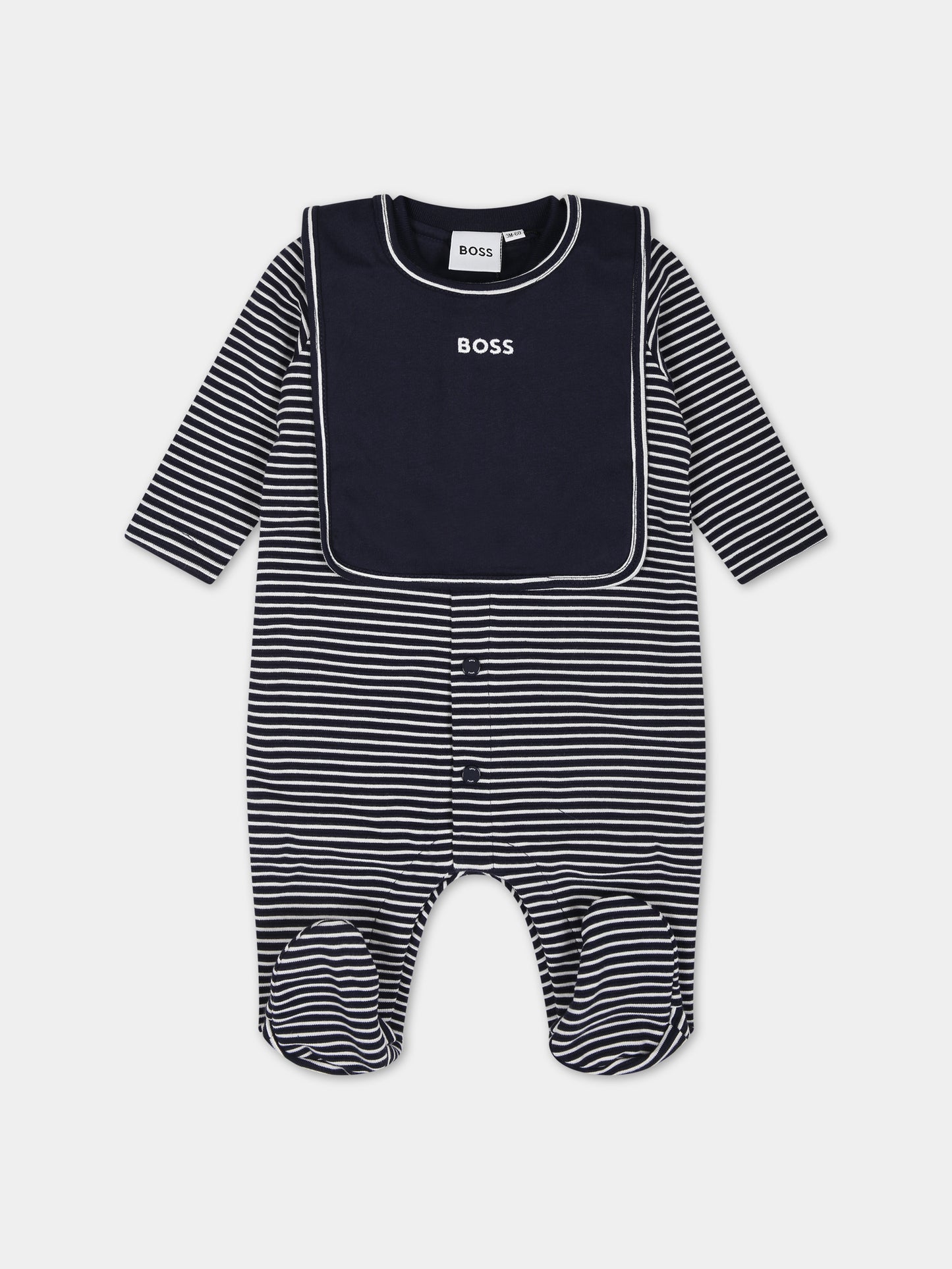 Set tutina e bavaglio blu per neonato con logo,Boss,J98435 849