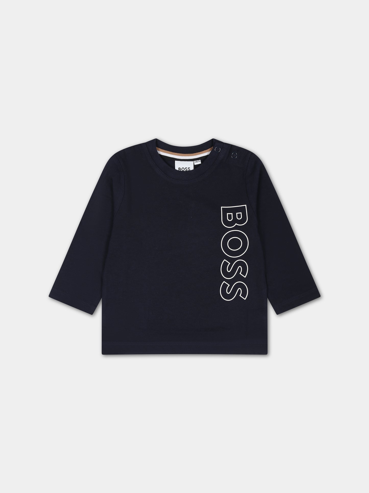 T-shirt blu con logo per neonato,Boss,J05A21 849