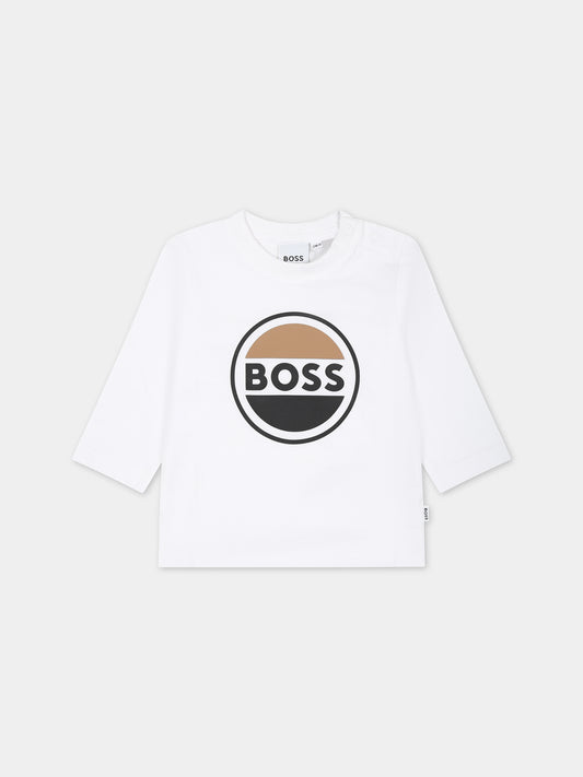 T-shirt bianca con logo per neonato,Boss,J05A24 10P