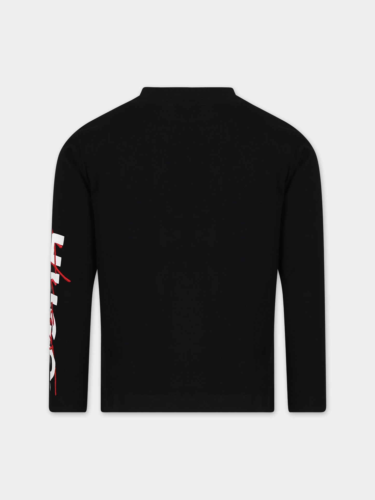 T-shirt nera per bambino con stampa logo,Hugo,G25134 09B