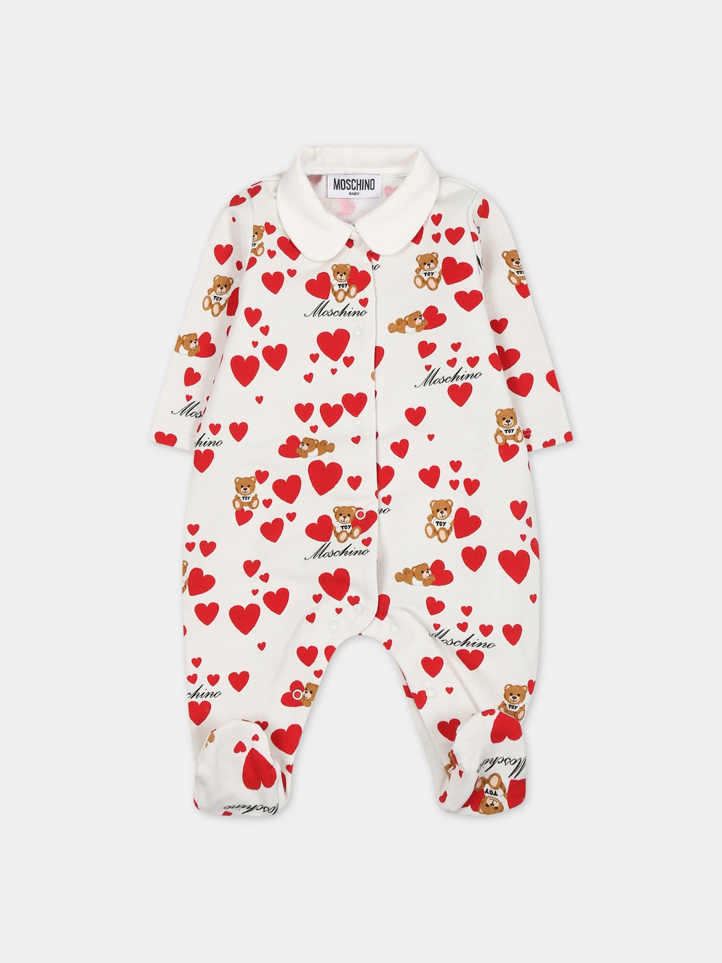 Tutina bianca per neonata con Teddy Bear e cuori,Moschino Kids,MDY011 LDB9B 82237