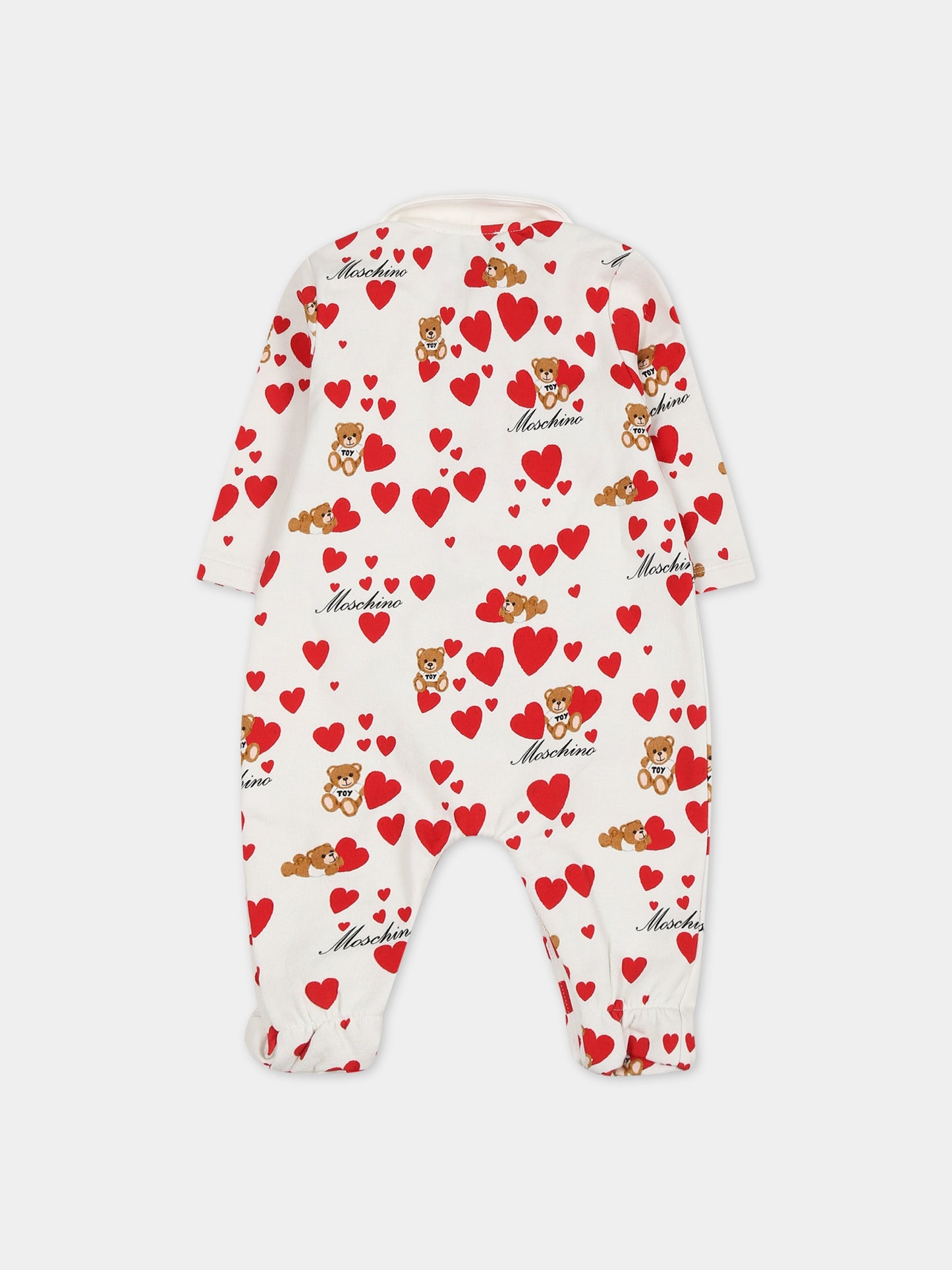 Tutina bianca per neonata con Teddy Bear e cuori,Moschino Kids,MDY011 LDB9B 82237