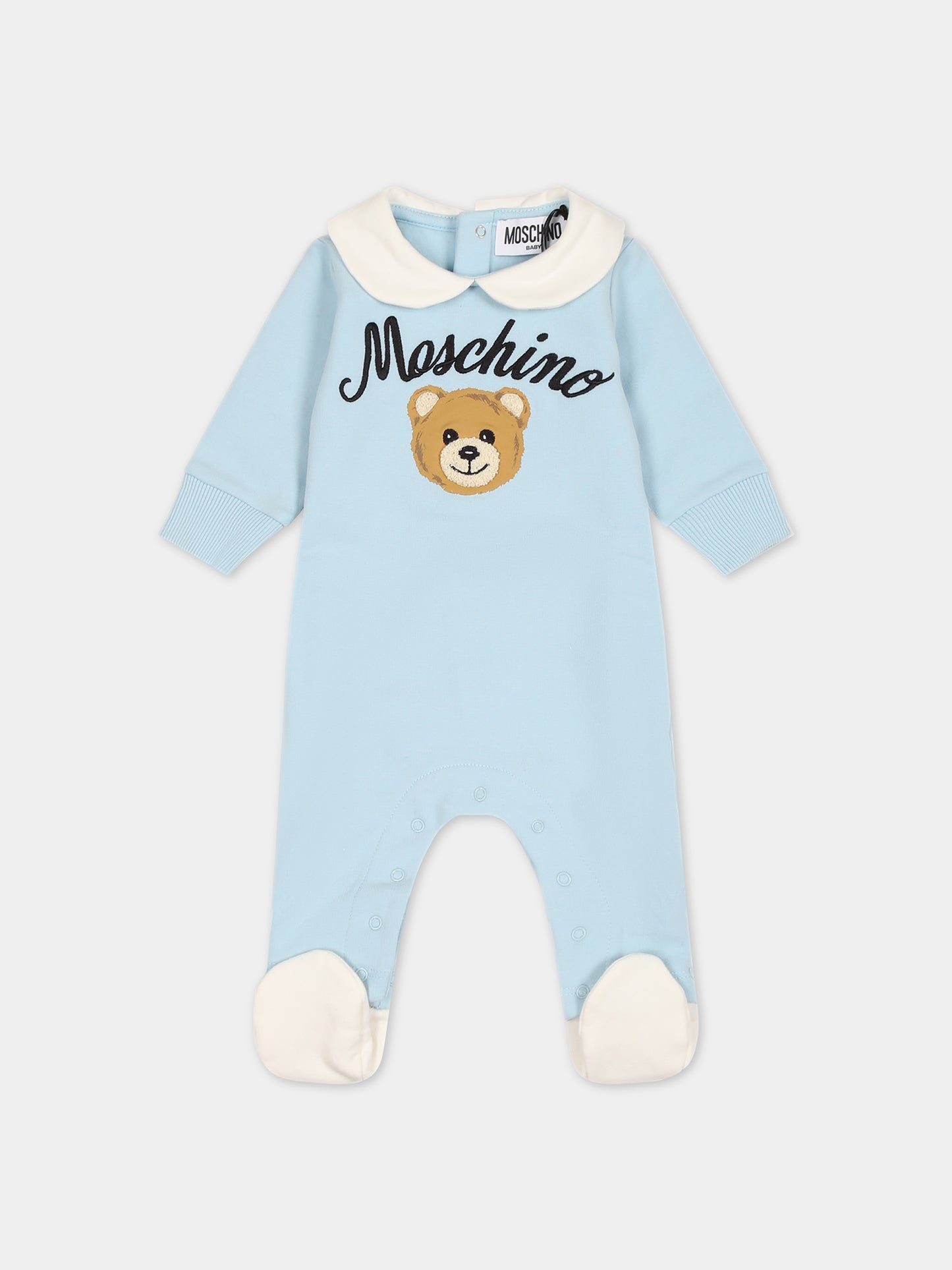 Tutina celeste per neonato con Teddy Bear e logo,Moschino Kids,MUY05D LDA55 40304