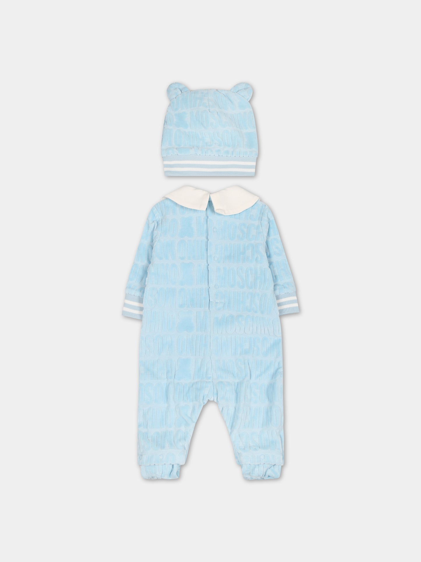 Completo celeste per neonato con logo,Moschino Kids,MUY05H LGB10 40304
