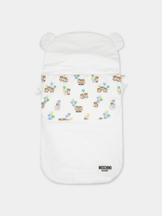 Sacco nanna bianco per neonati con Teddy Bear e logo,Moschino Kids,MUE00L LCA40 10063