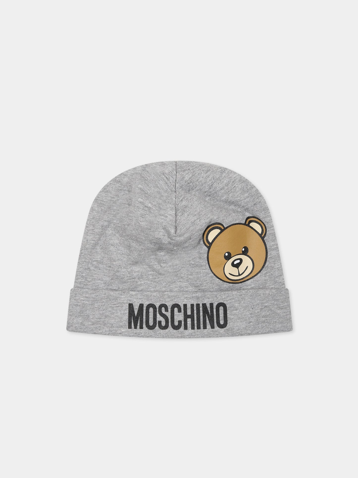 Cappello grigio per neonati con Teddy Bear e logo