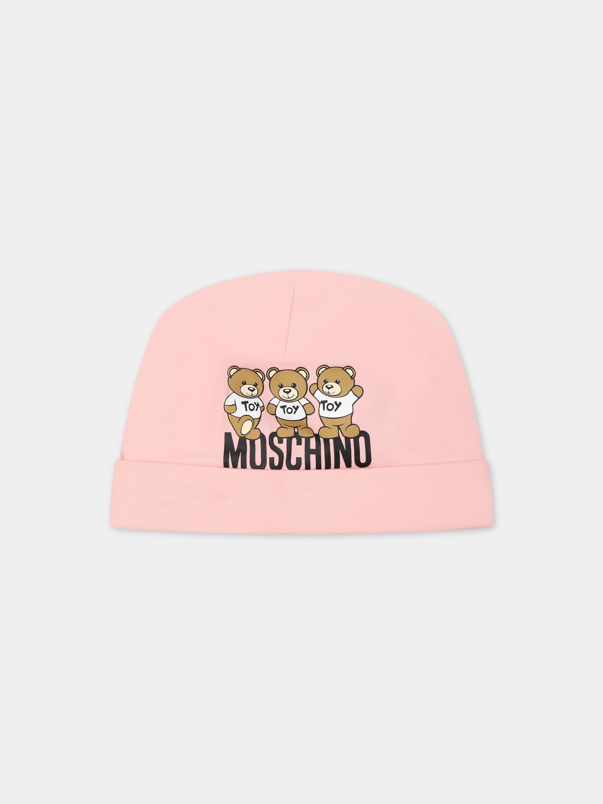Cappello rosa per neonata con Teddy Bears e logo,Moschino Kids,MZX031 LDA16 50209