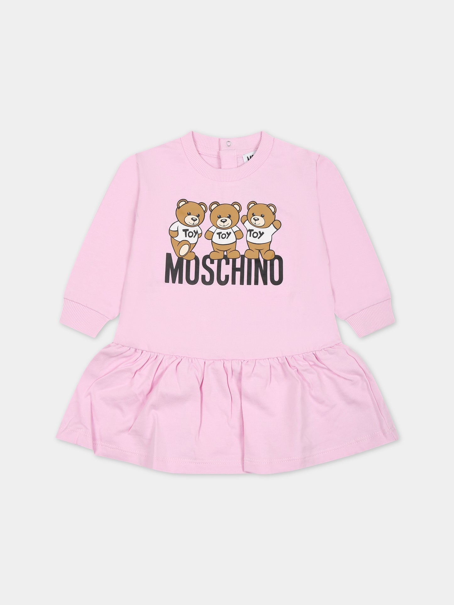 Vestito rosa per neonata con Teddy Bears e logo,Moschino Kids,MAV09V LCA60 51684