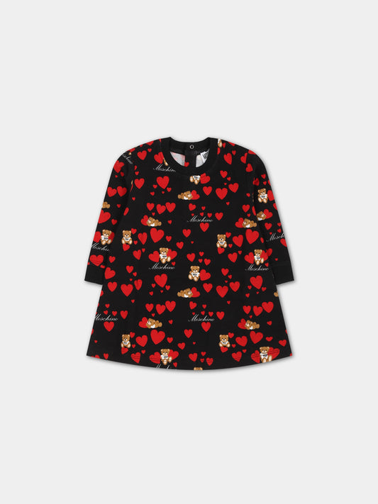 Vestito nero per neonata con Teddy Bear e cuori,Moschino Kids,MAV0A2 LDB9B 82238