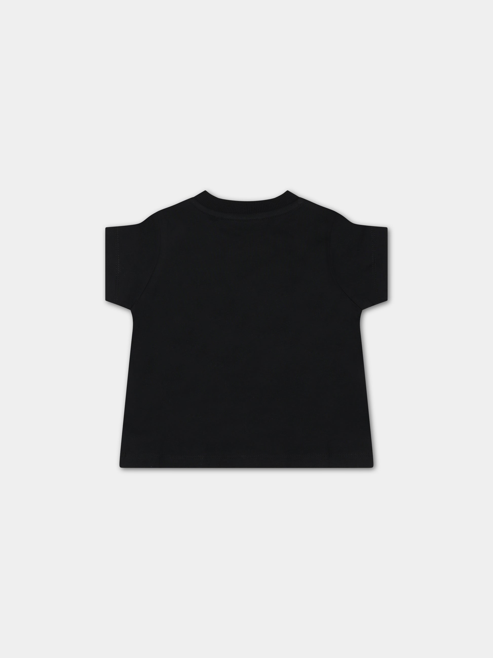 T-shirt nera per neonato con Teddy Bears,Moschino Kids,MPM032 LAA20 60100