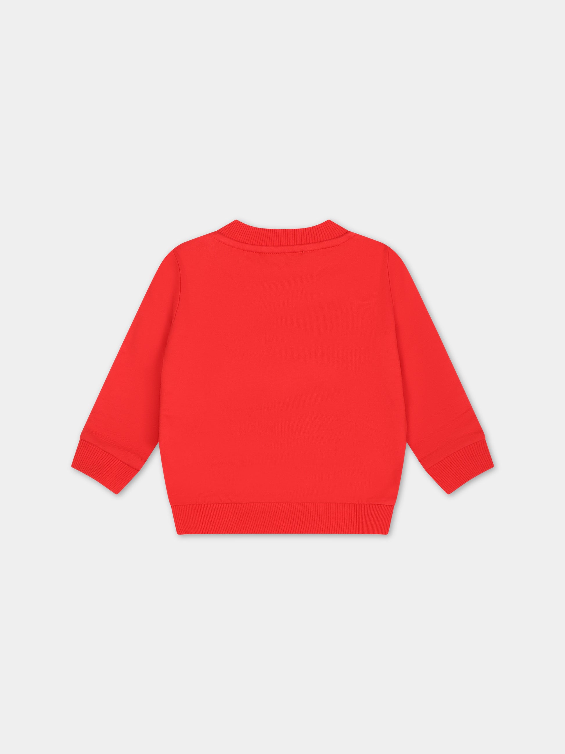 Felpa rossa per neonati con Teddy Bears e logo,Moschino Kids,MSF04Q LCA60 50109