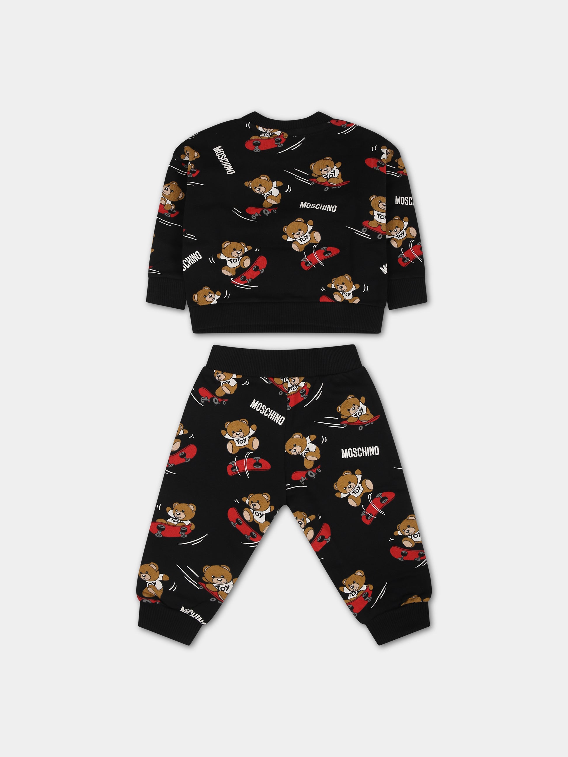 Completo nero per neonato con Teddy Bear e skateboard,Moschino Kids,MUK04K LCB39 83507