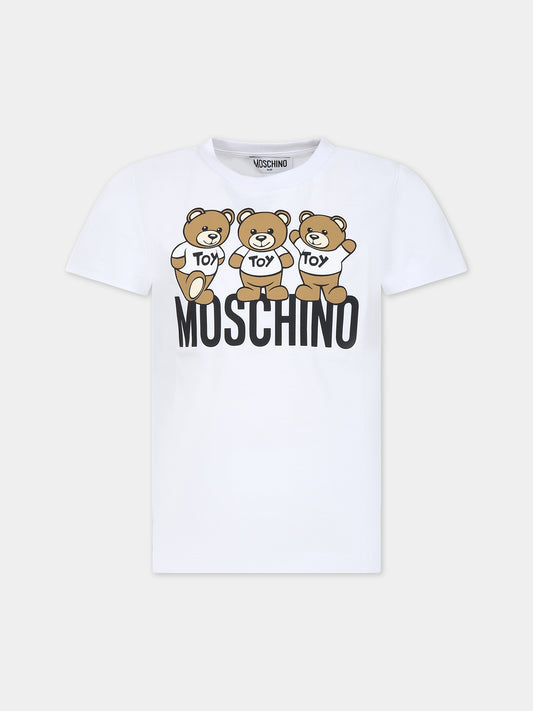 T-shirt bianca per bambini con Teddy Bears,Moschino Kids,HVM03U LAA34 10101