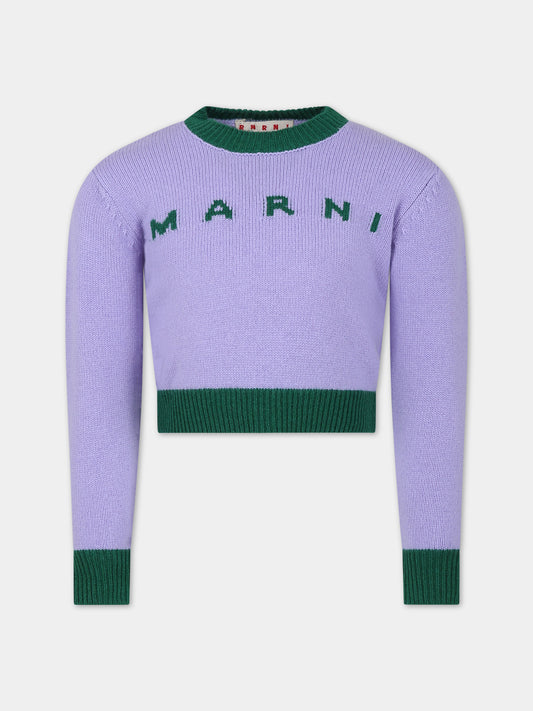 Maglione viola per bambina con logo,Marni Kids,M00993 0M604