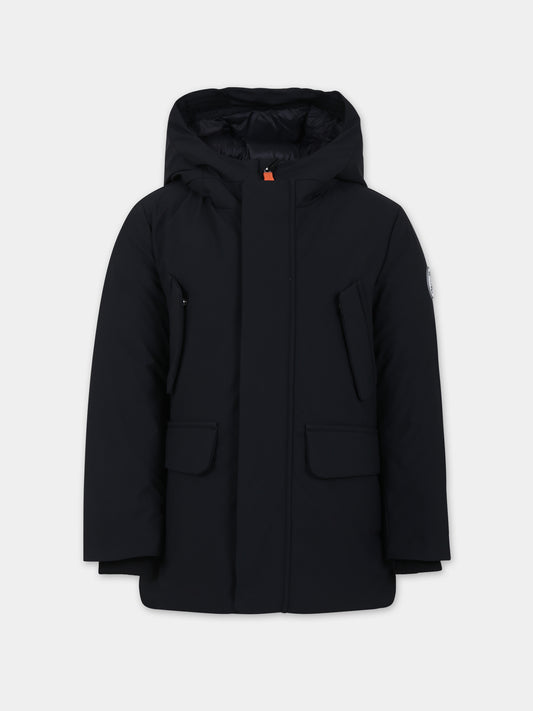 Parka Theo nero per bambino con logo,Save The Duck Kids,P43180B SMEG17 10000
