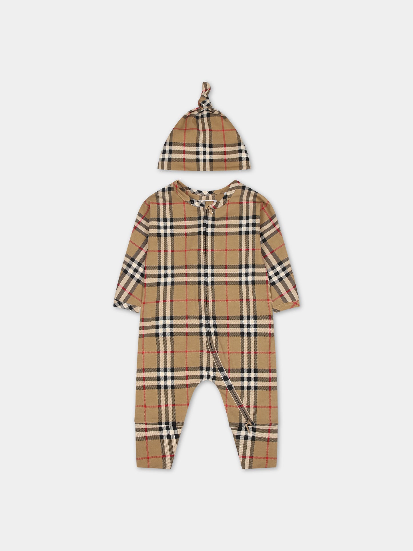 Set beige per neonati con l'iconico check vintage,Burberry Kids,8070270
