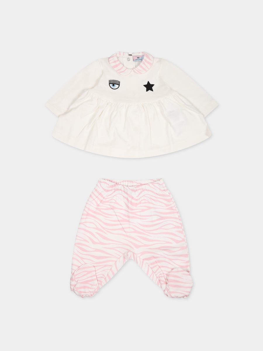 Completo bianco per neonata con eyestar,Chiara Ferragni Collection,55B500 2004 167F