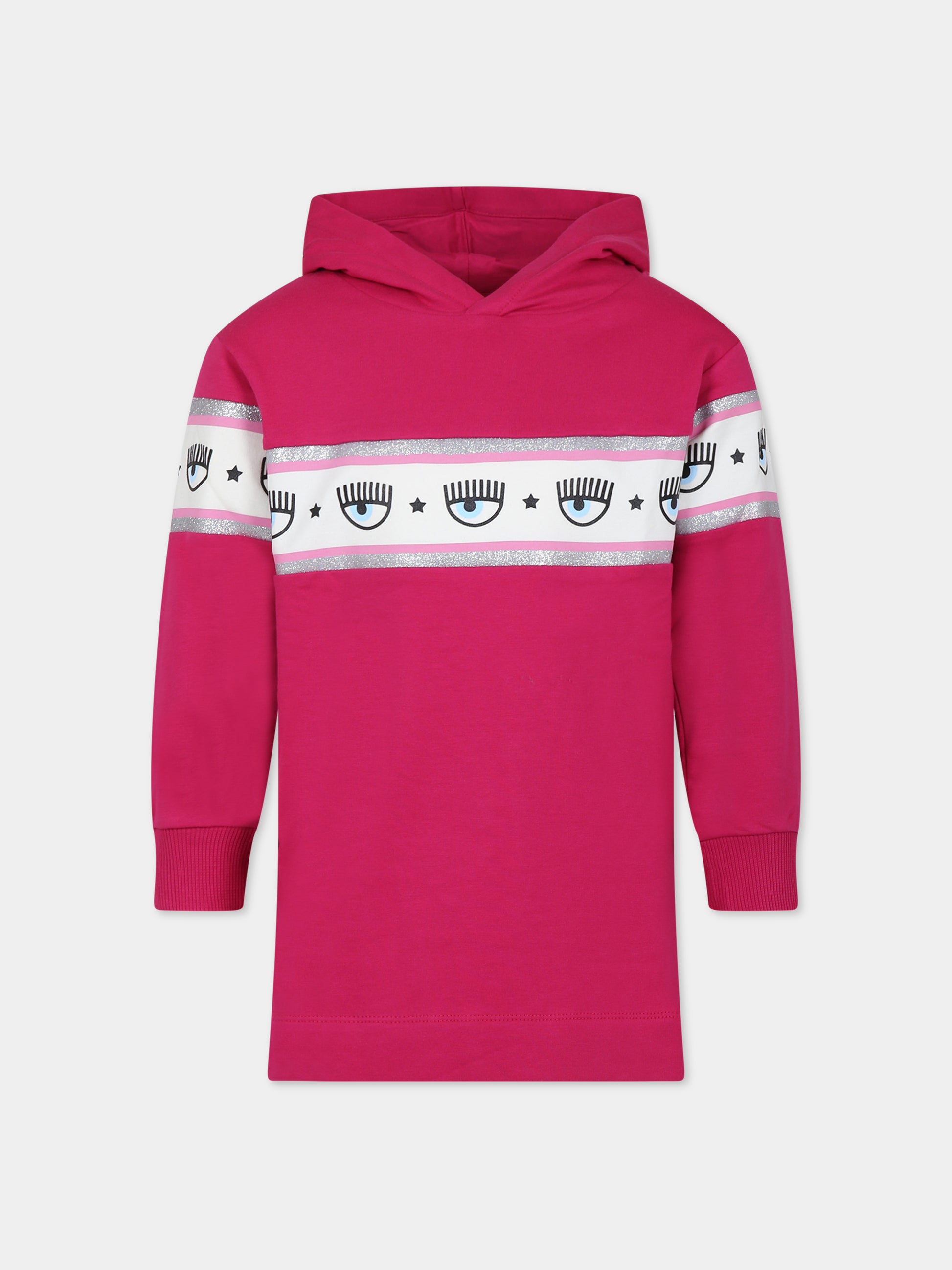 Vestito fucsia per bambina con eyes flirting,Chiara Ferragni Collection,59B900 2010 098F