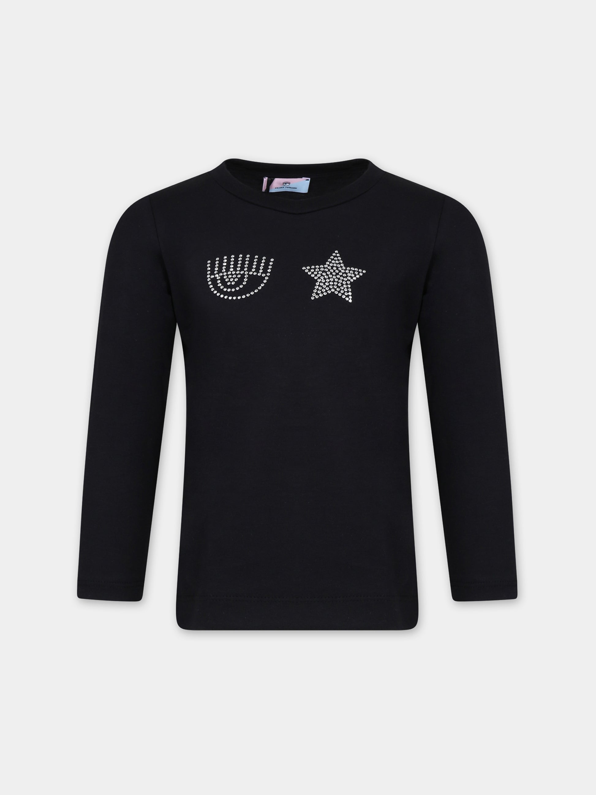 T-shirt nera per bambina con eyestar,Chiara Ferragni Collection,51B620 2206 0050
