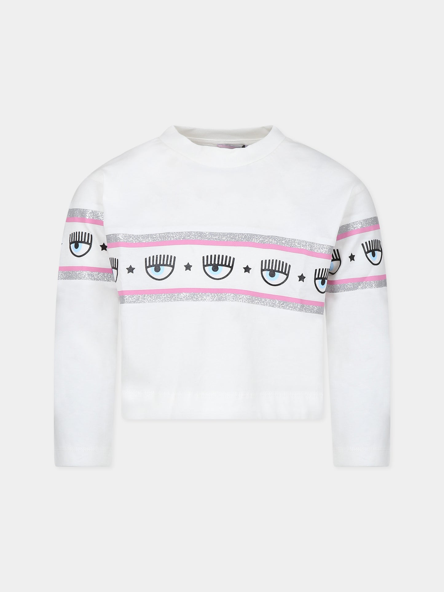 T-shirt bianca per bambina con eyes flirting,Chiara Ferragni Collection,59B601 2011 0001