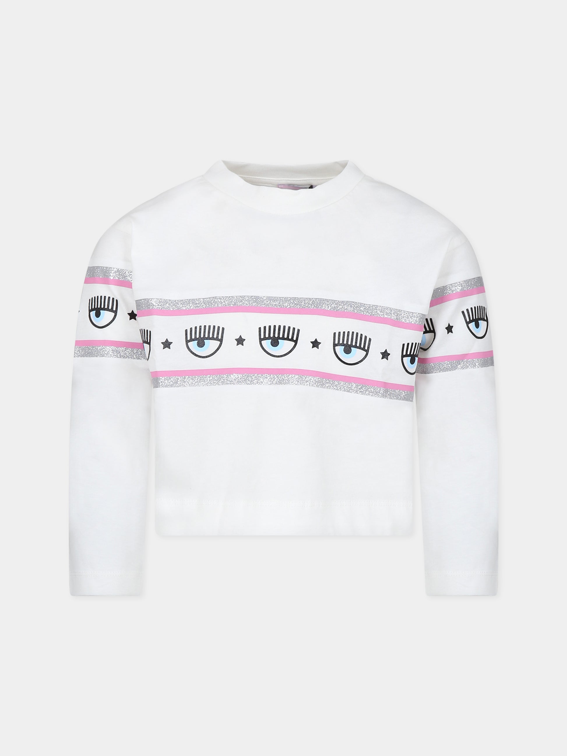 T-shirt bianca per bambina con eyes flirting,Chiara Ferragni Collection,59B601 2011 0001