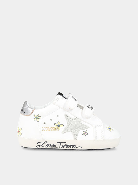 Sneakers Baby school bianche per neonata con stella e fiori,Golden Goose,GIF00166 F004874 10273
