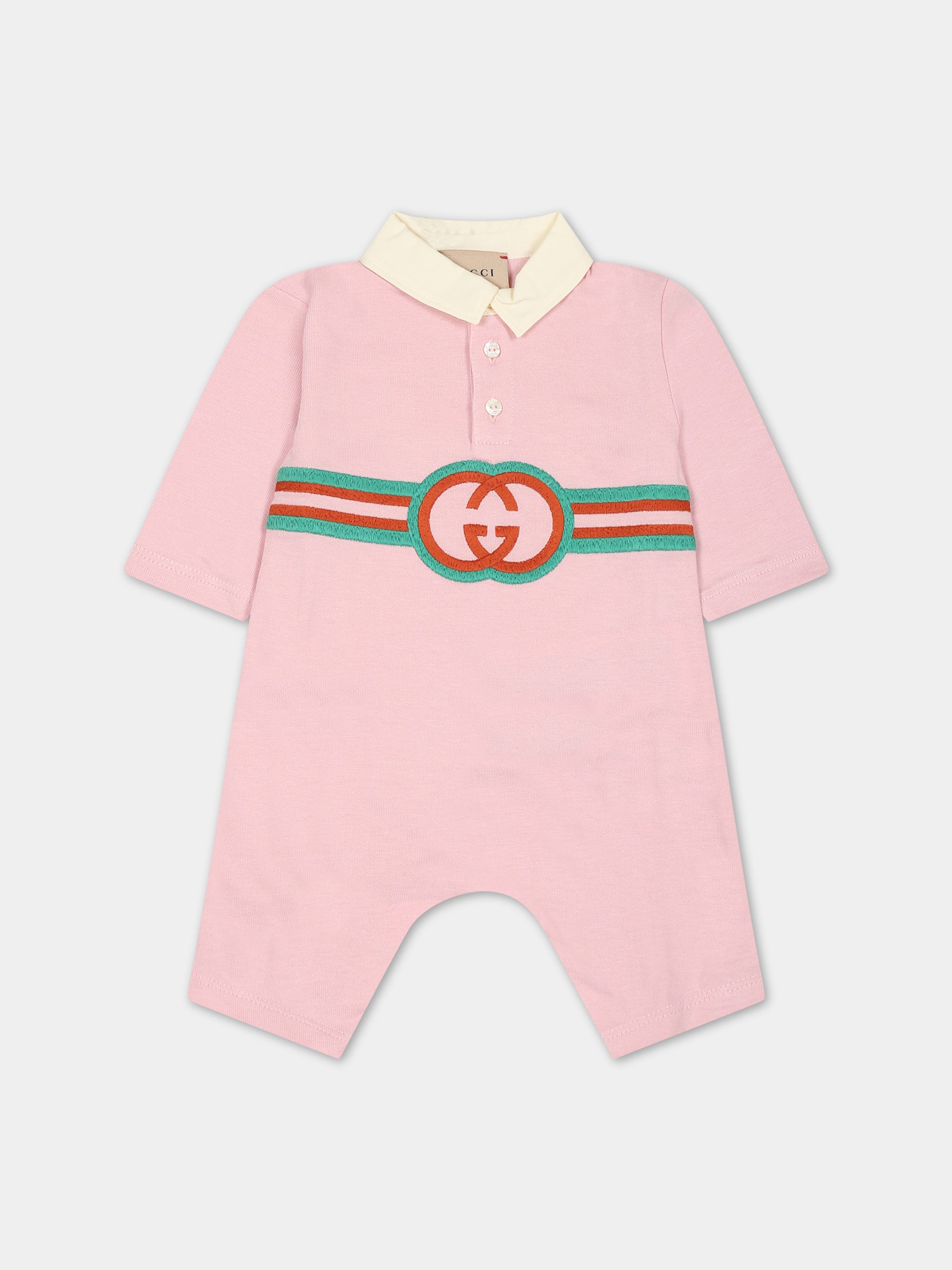 Tutina rosa per neonata con incrocio GG,Gucci Kids,660754 XJFOW 5658