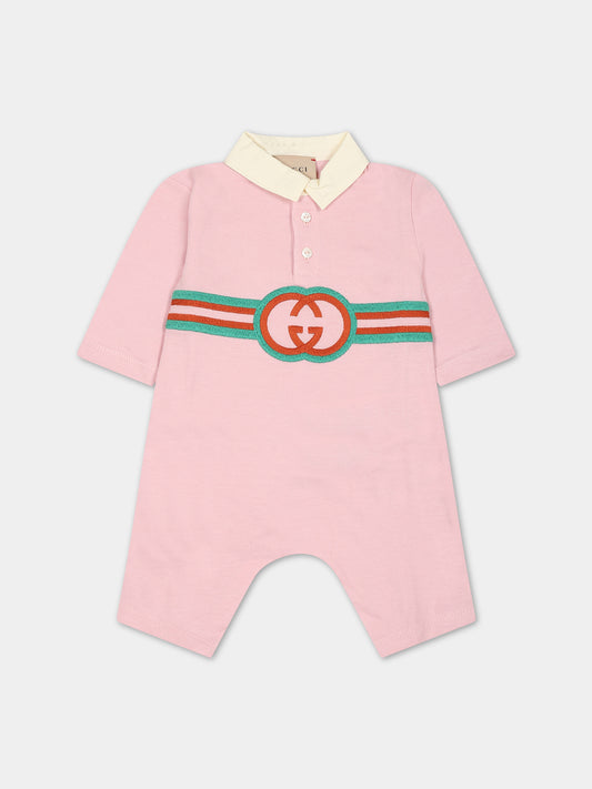 Tutina rosa per neonata con incrocio GG,Gucci Kids,660754 XJFOW 5658