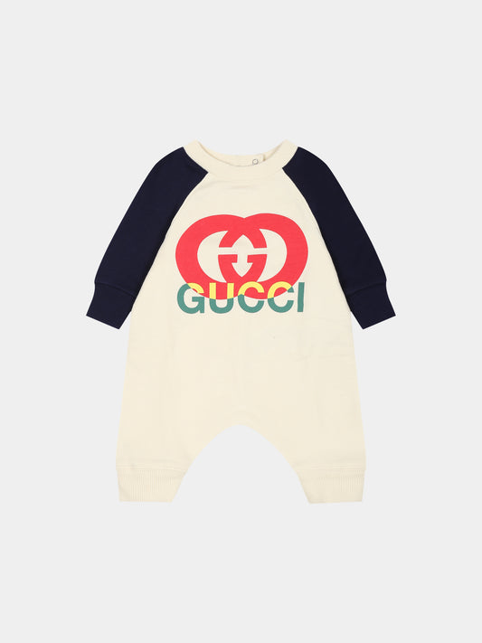 Tutina avorio per neonato con incrocio GG,Gucci Kids,737408 XJFVT 9756