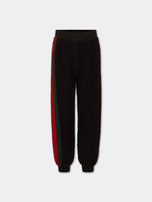 Pantaloni marroni per bambini con dettaglio Web,Gucci Kids,737428 XJFKN 2387