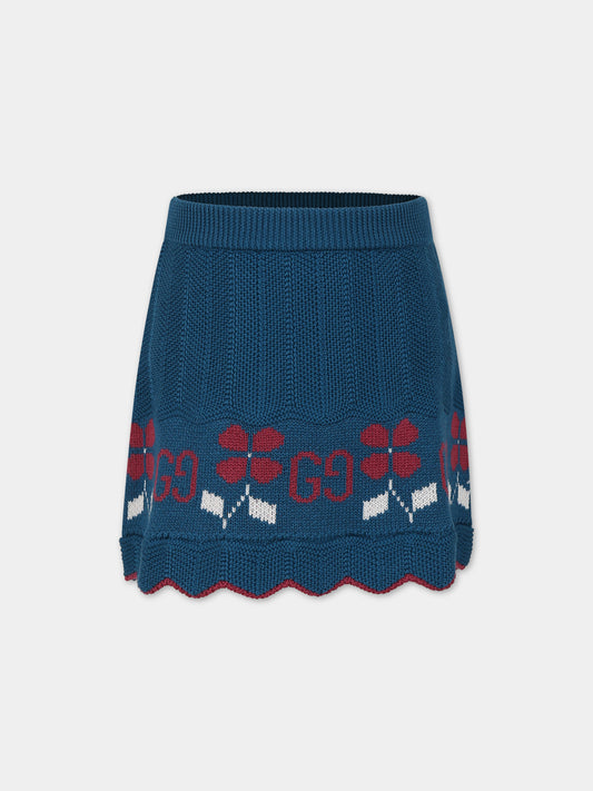 Gonna verde per bambina con doppia G e fiori,Gucci Kids,741471 XKDE6 4711