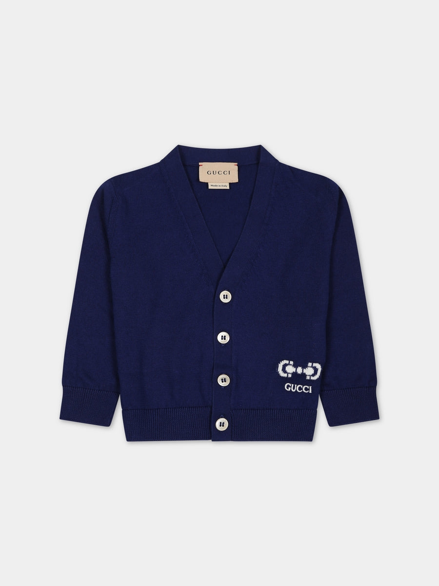 Cardigan blu per neonato con logo,Gucci Kids,744903 XKC89 4347