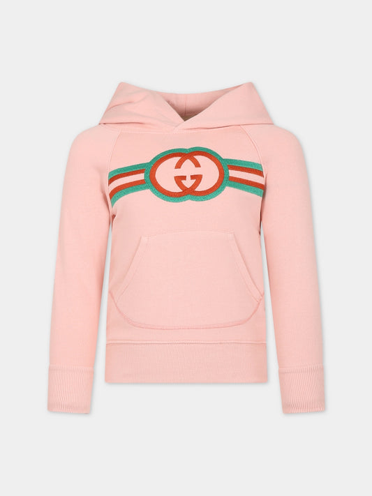 Felpa rosa per bambina con doppia G,Gucci Kids,737393 XJFKZ 5658