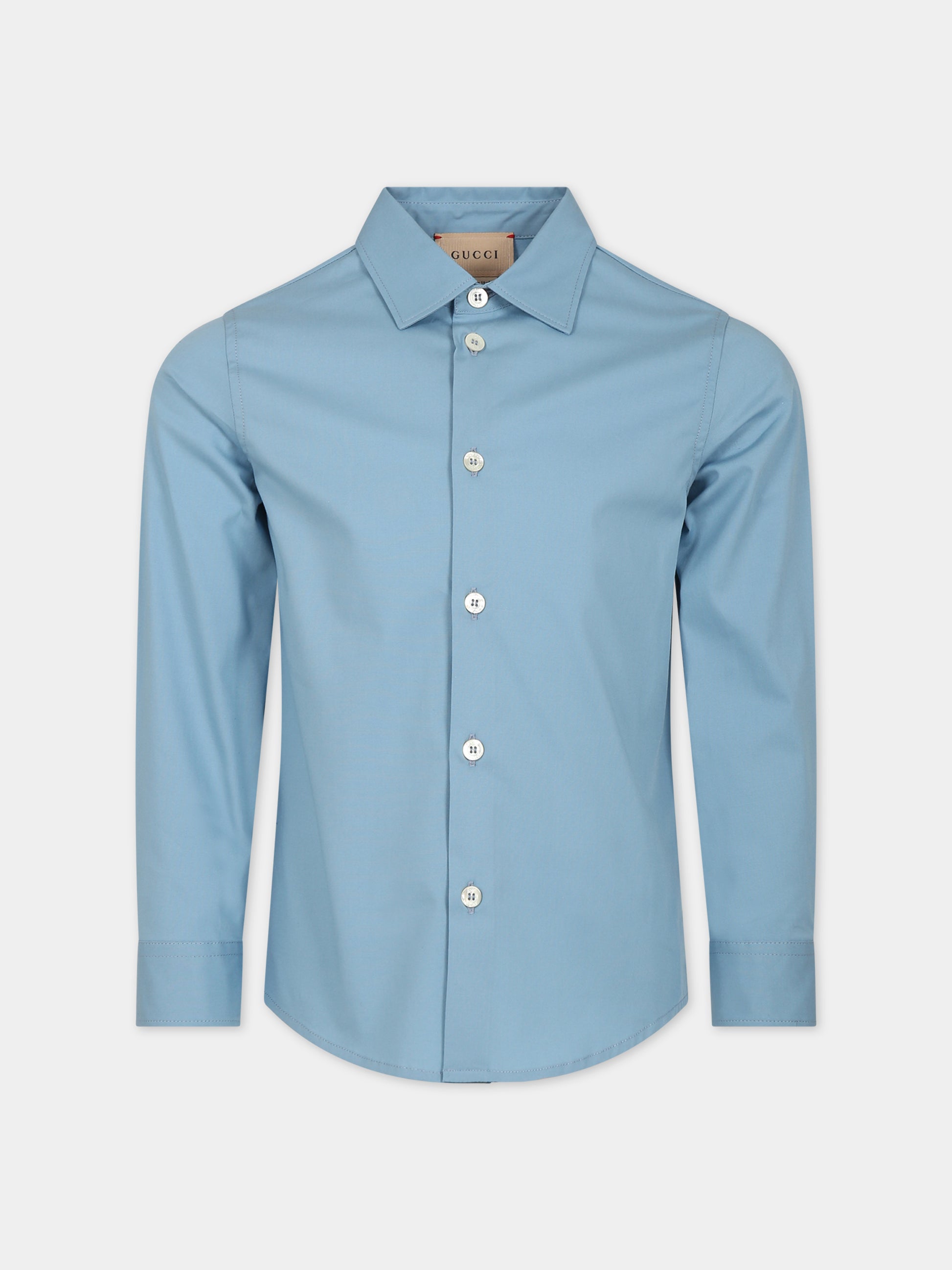 Camicia azzurra per bambino con icrocio GG,Gucci Kids,747297 XWAYG 4487