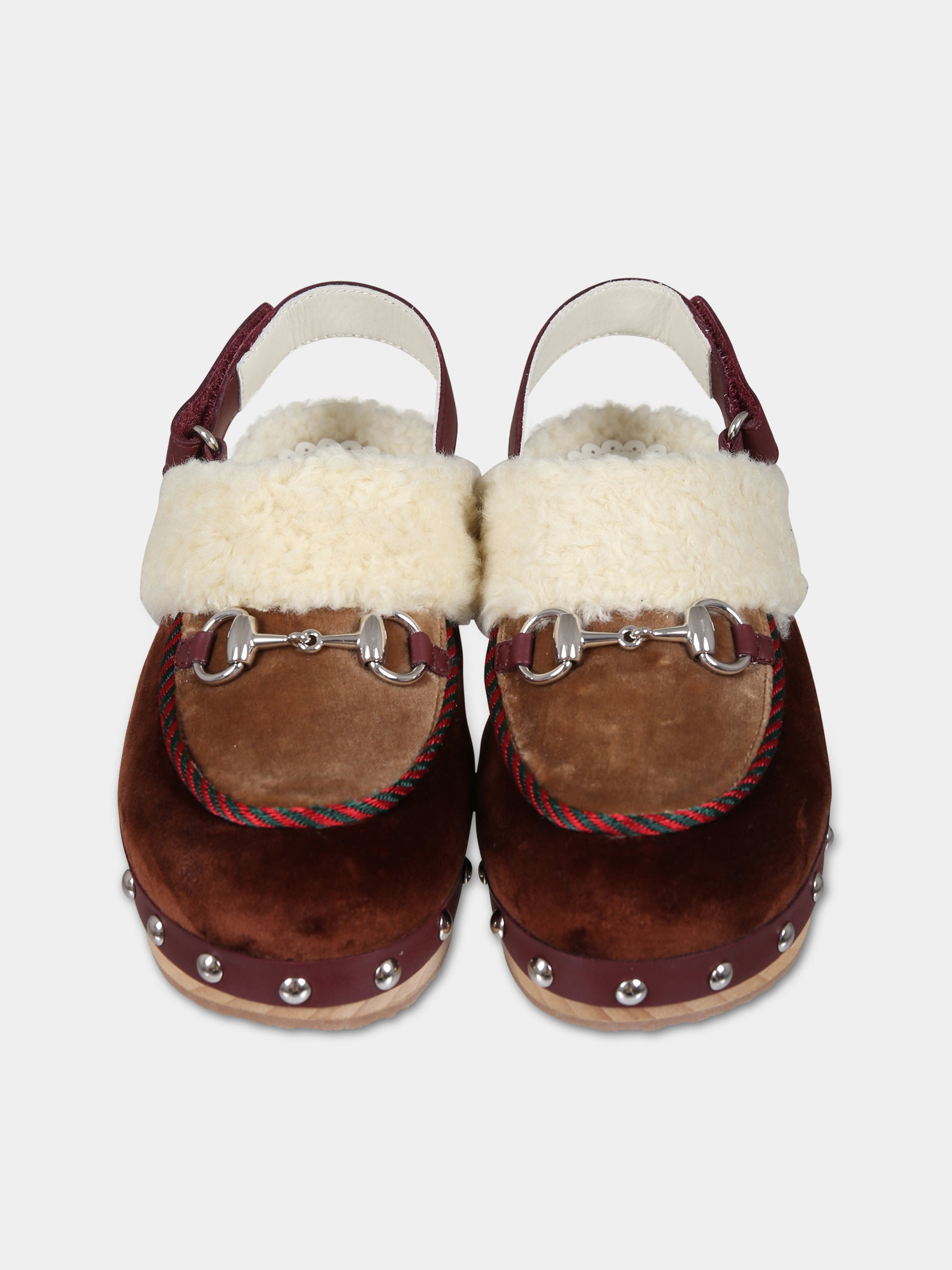 Zoccoli marroni con morsetto per bambina,Gucci Kids,749199 FAB41 2549