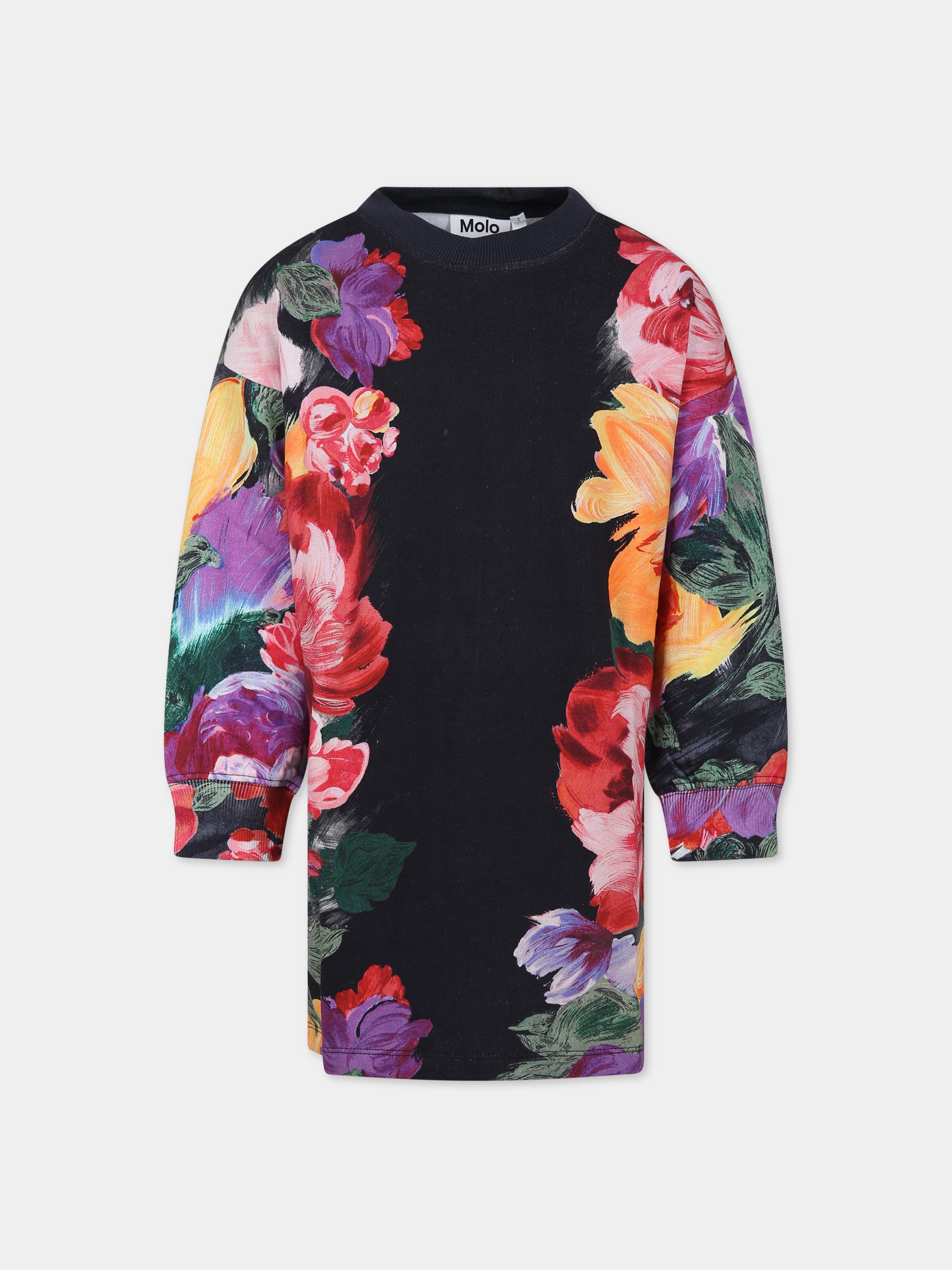 Vestito nero per bambina con stampa floreale,Molo,2W23E244 3336