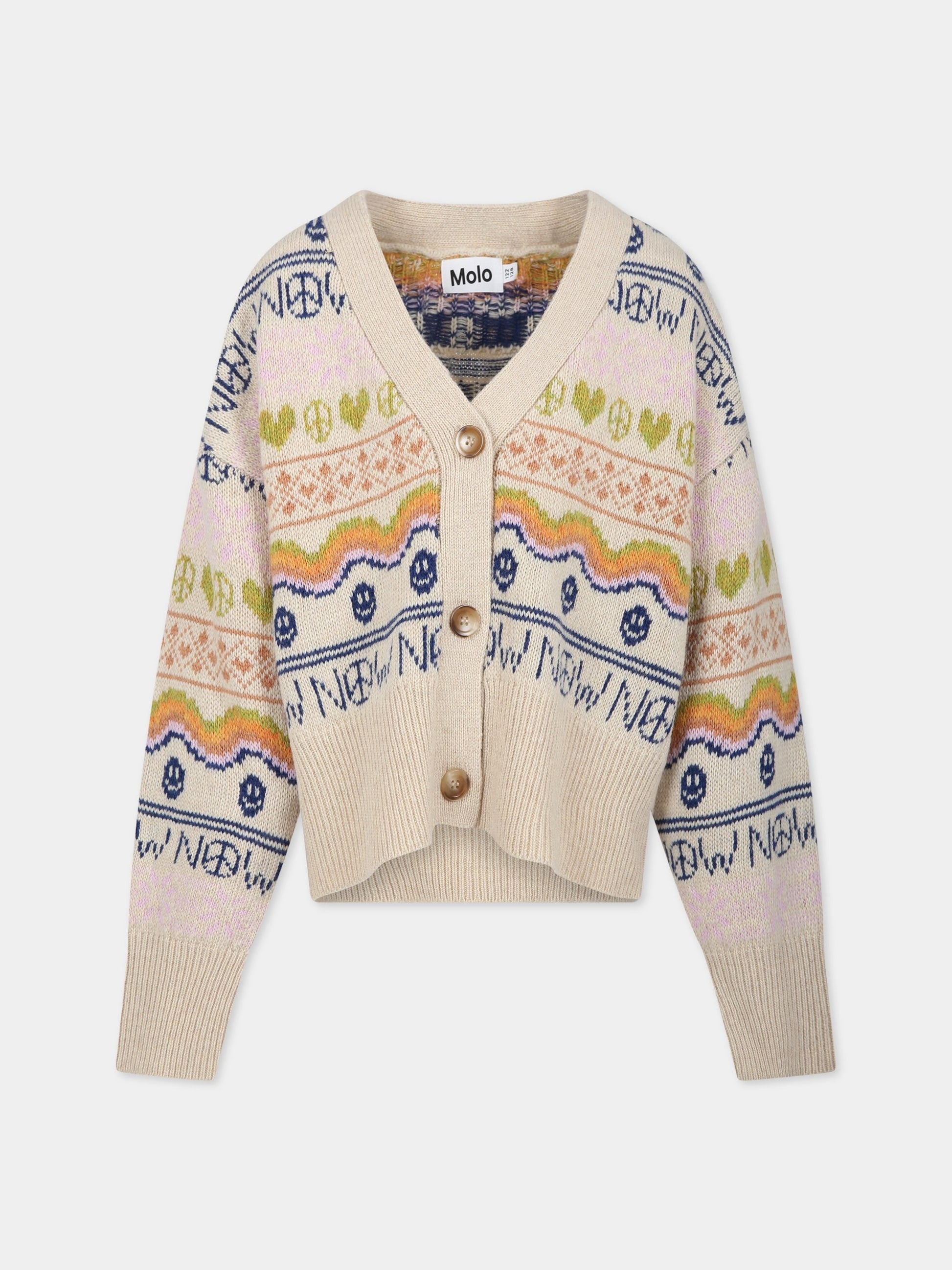 Cardigan beige per bambina con cuori e smile,Molo,2W23K306 3287