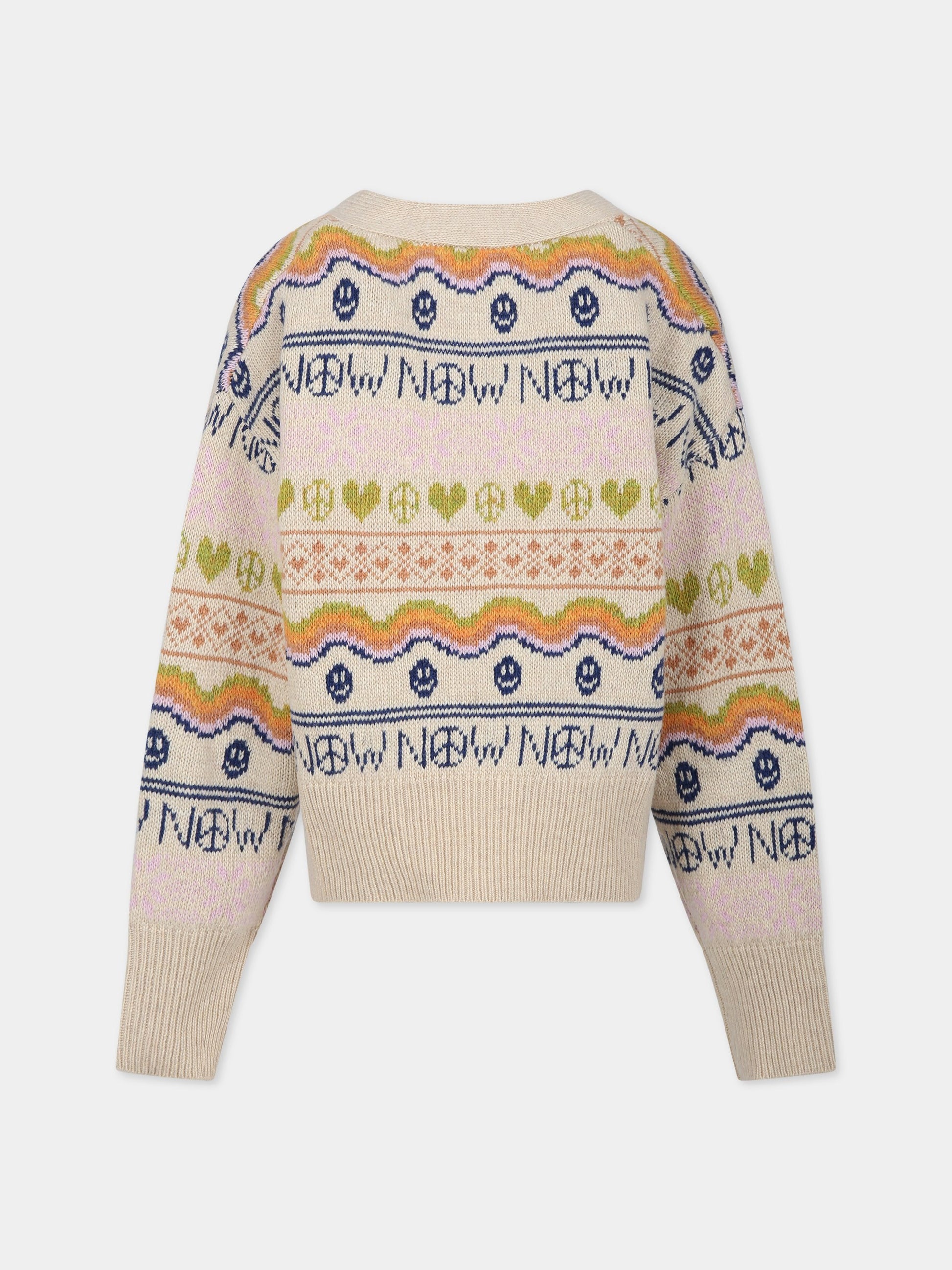 Cardigan beige per bambina con cuori e smile,Molo,2W23K306 3287