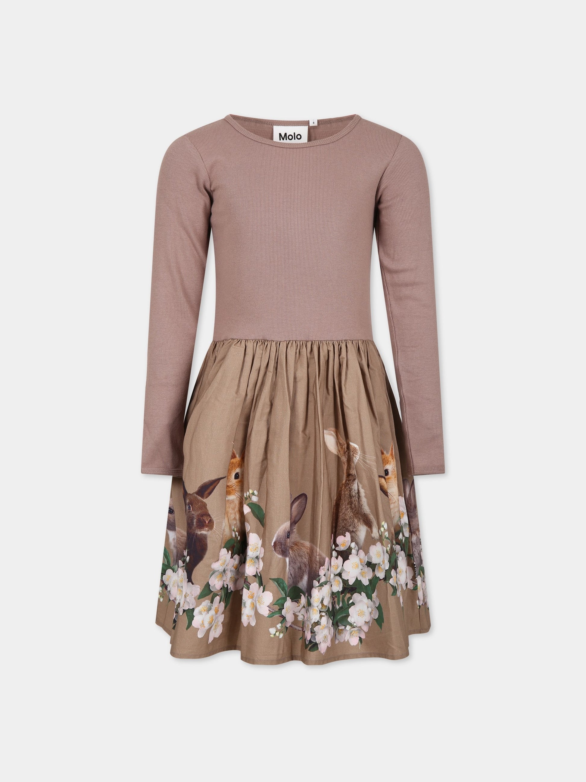 Vestito marrone per bambina con stampa,Molo,2W23E228 3308