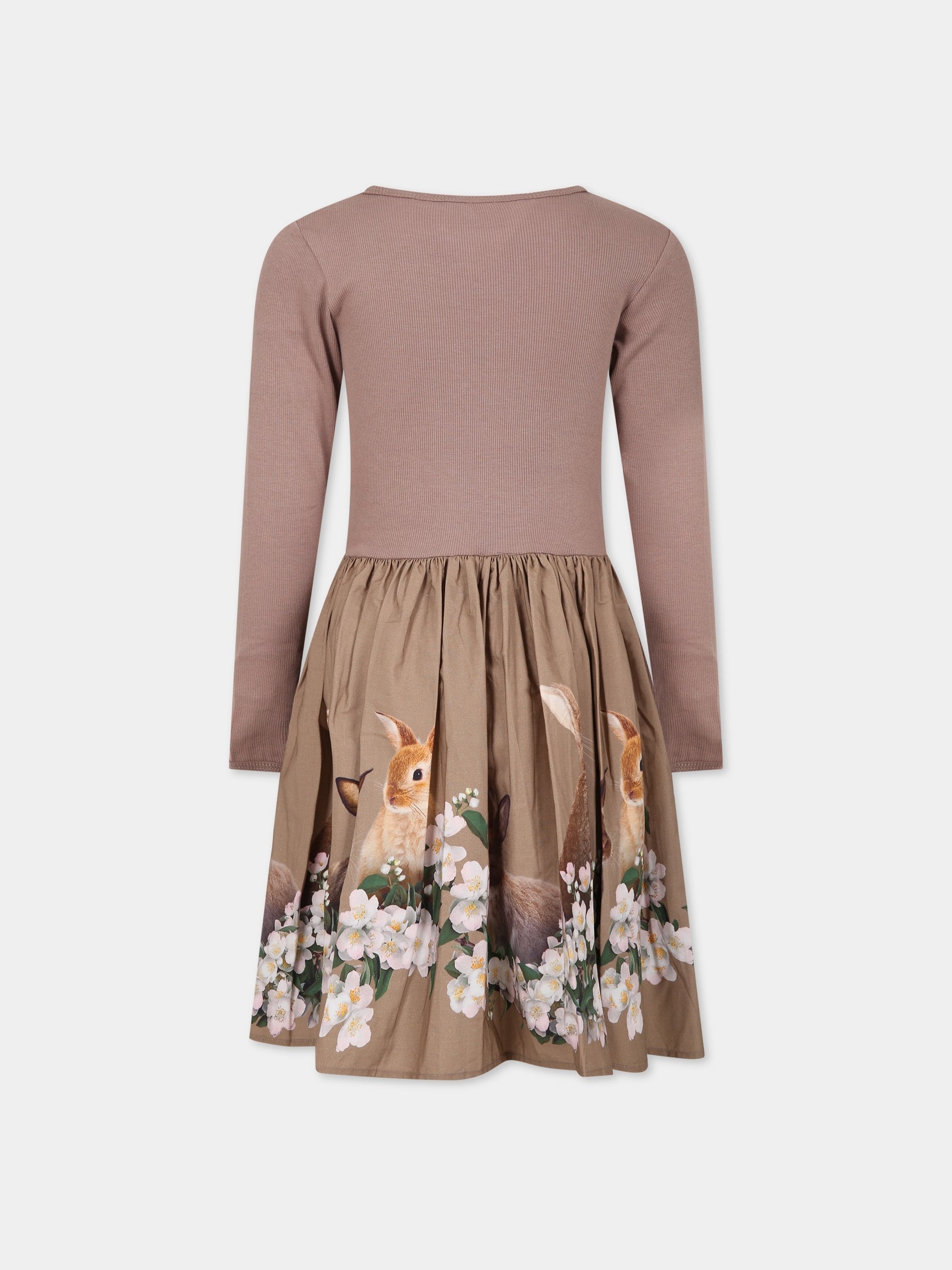 Vestito marrone per bambina con stampa,Molo,2W23E228 3308