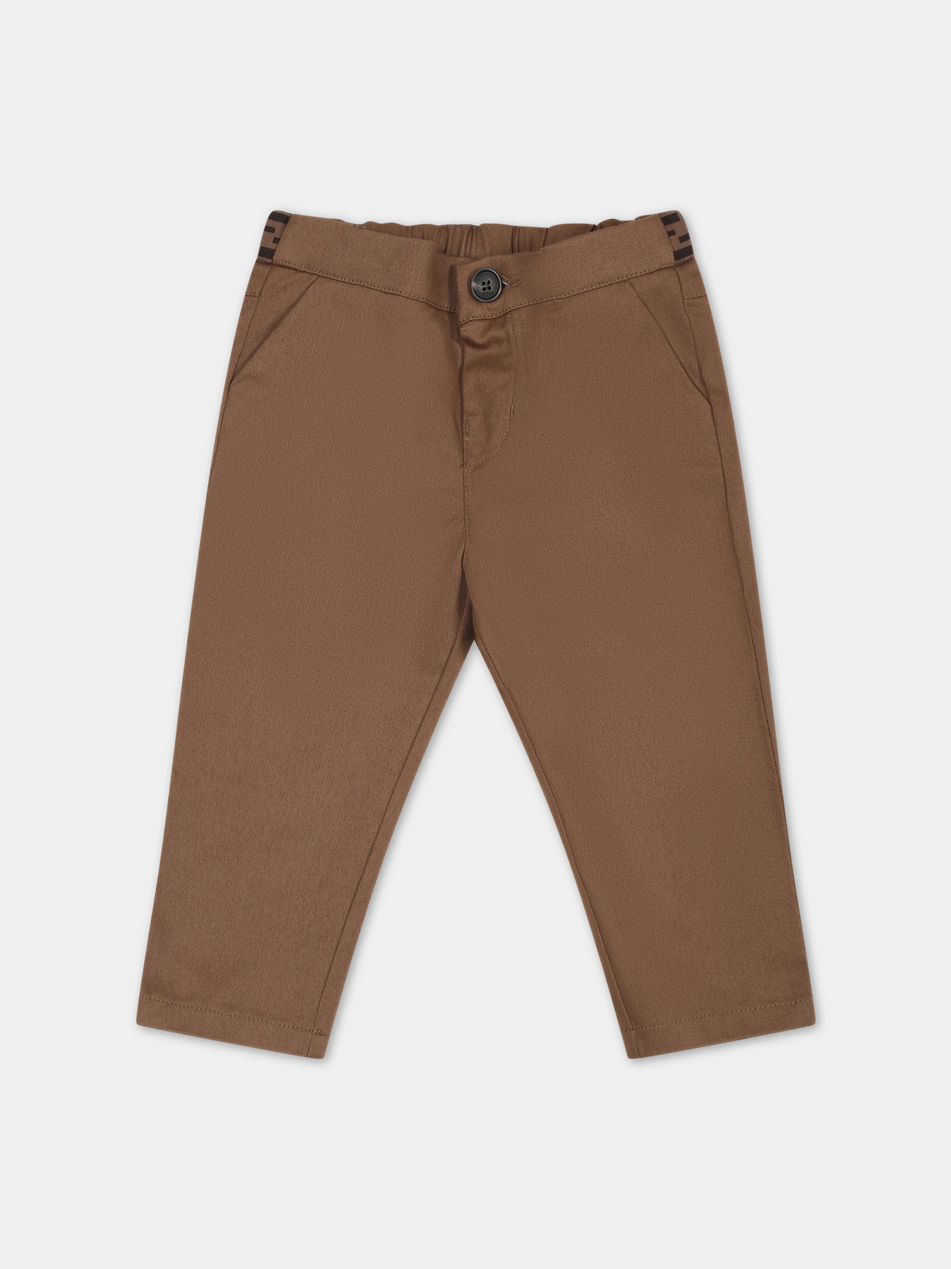 Pantaloni marroni per neonato con doppia FF,Fendi Kids,BUF089 AOBC F1KE2