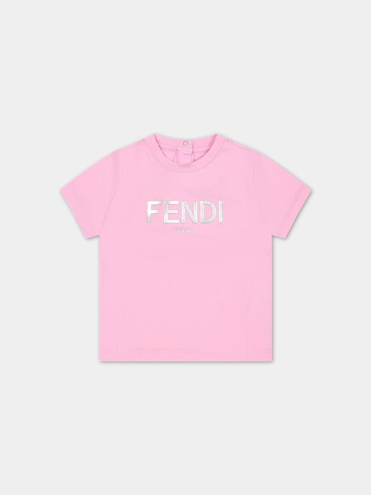 T-shirt rosa per neonata con logo,Fendi Kids,BUI054 7AJ F1LYB