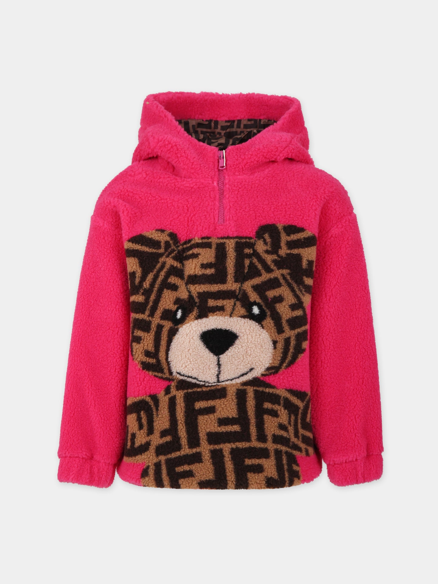 Felpa fucsia con orso per bambina,Fendi Kids,JUH063 AJ2N F0UJ3