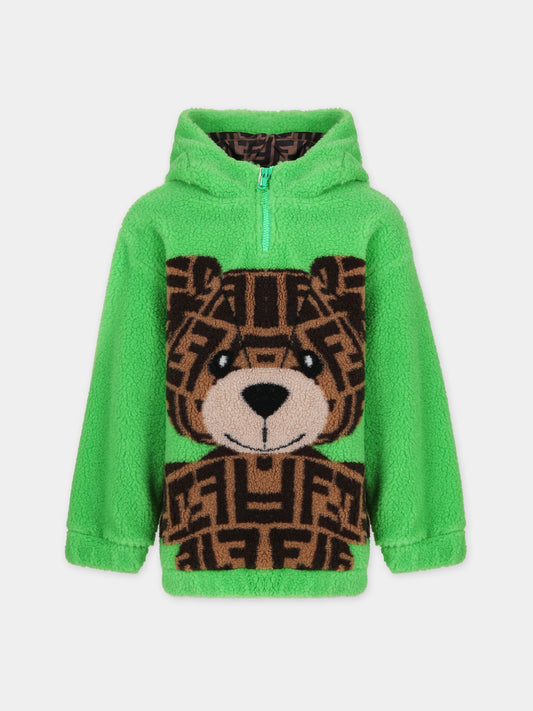 Felpa verde con orso per bambini,Fendi Kids,JUH063 AJ2N F1D87