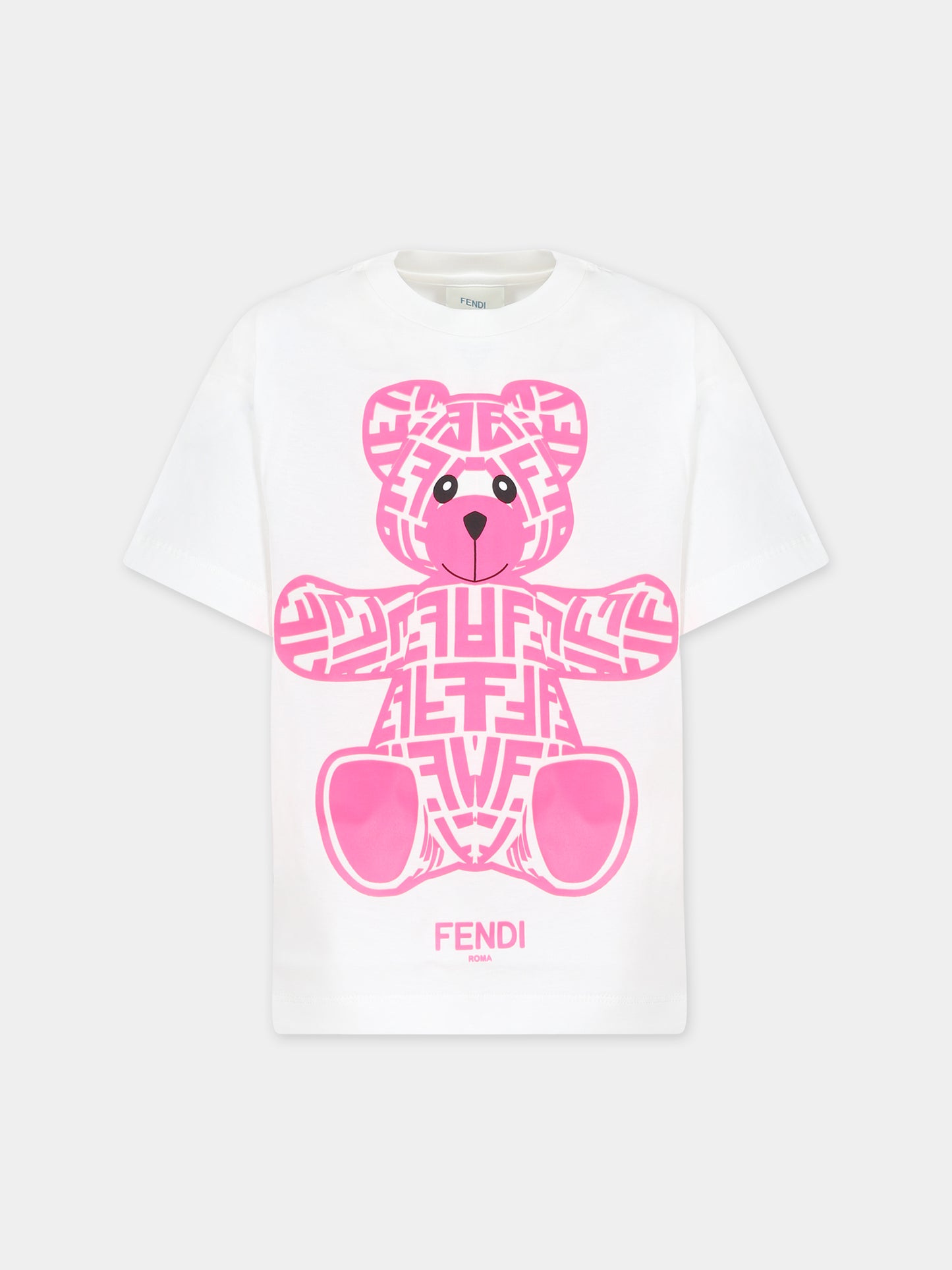 T-shirt bianca con orso per bambina,Fendi Kids,JUI144 7AJ F1LL7