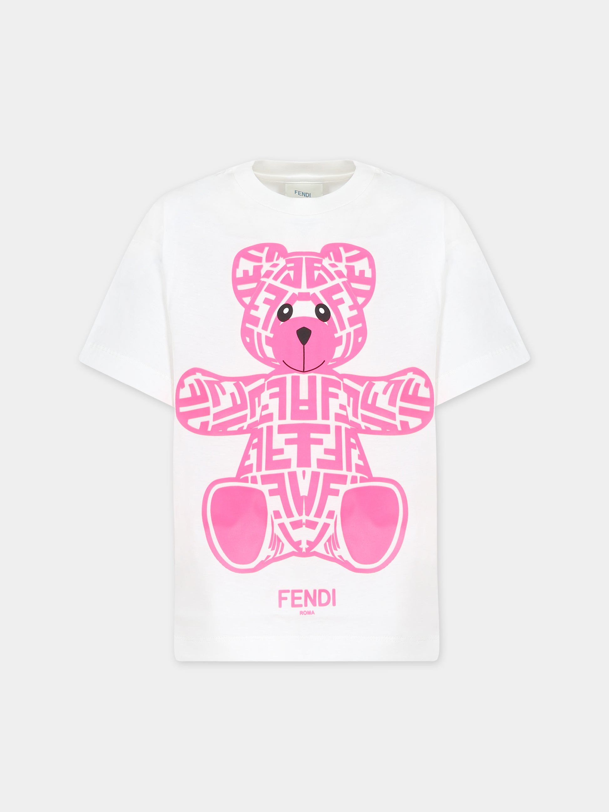 T-shirt bianca con orso per bambina,Fendi Kids,JUI144 7AJ F1LL7