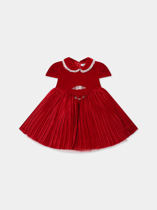 Vestito rosso per neonata con rosa,Monnalisa,73B902 2803 0043