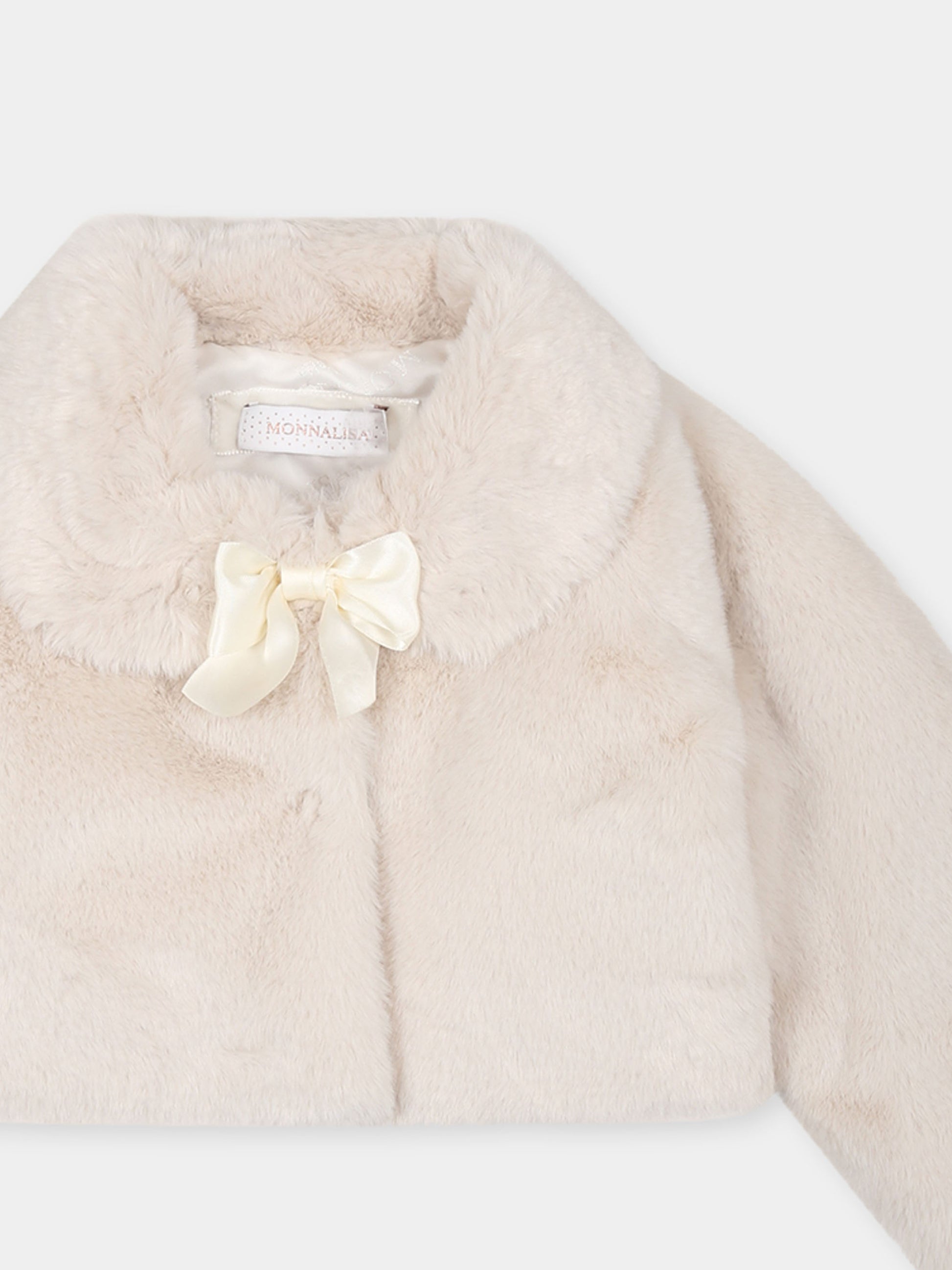 Ecopelliccia avorio per neonata con fiocco,Monnalisa,73B100 2954 0001