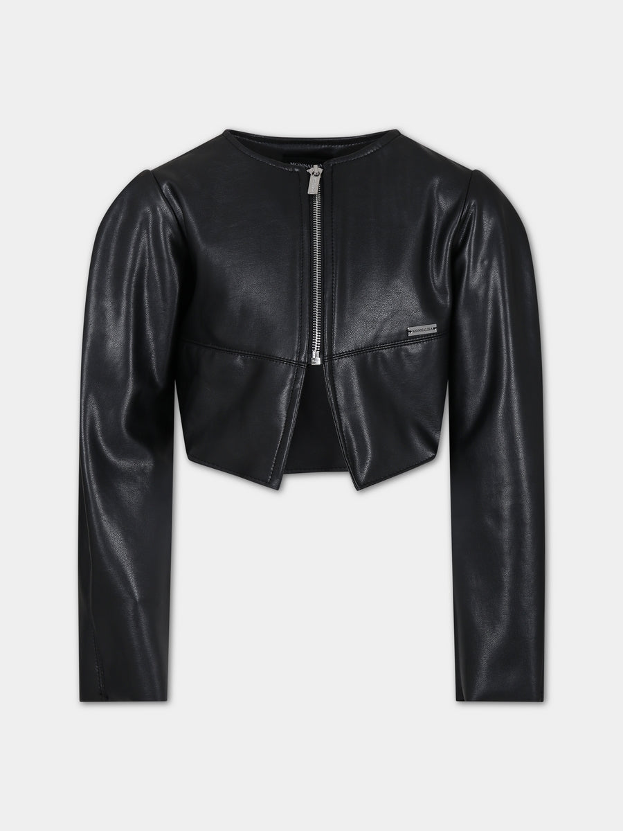 Giubbotto nero per bambina con logo,Monnalisa,41B106 2403 0050