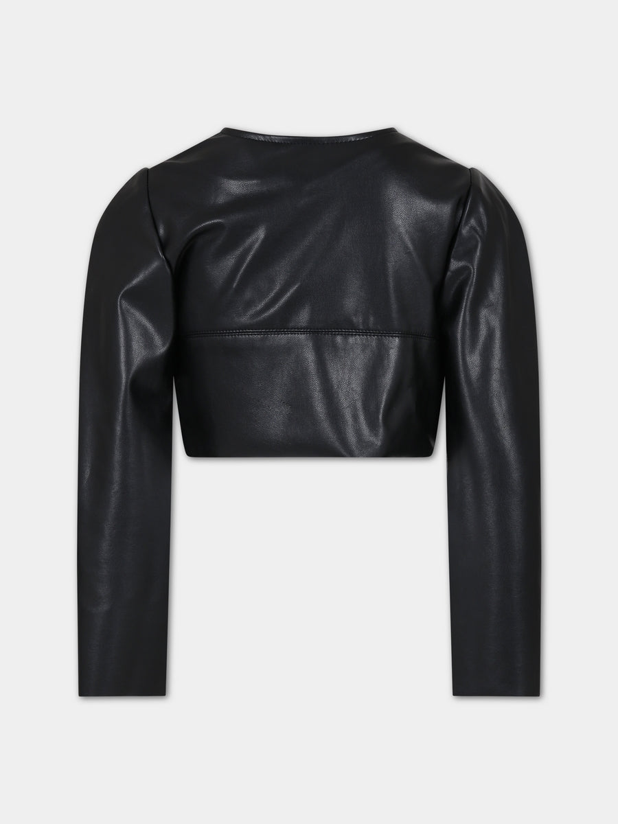 Giubbotto nero per bambina con logo,Monnalisa,41B106 2403 0050